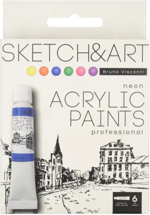 

Краски акриловые Sketch&Art, 6 цветов, неоновые, Белый