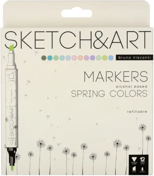 

Набор скетч маркеров Sketch&Art. Весенний пейзаж, двусторонние, 12 цветов, Белый
