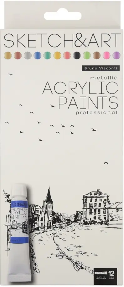 

Краски акриловые Sketch&Art, 12 цветов, металлизированные, Белый