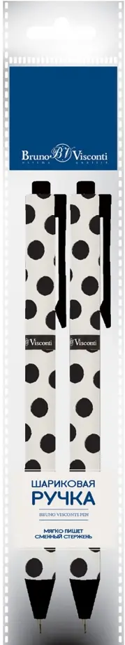 

Набор из 2 синих шариковых ручек ArtClick. Black polka dots, 0.5 мм, Белый