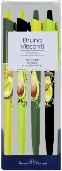 Набор из 4 шариковых ручек HappyClick. Avocado Style, 0.5 мм, синий