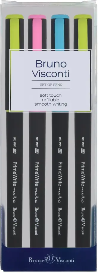 

Набор из 4 синих масляных ручек PrimeWrite. Nero, 1.0 мм, Чёрный