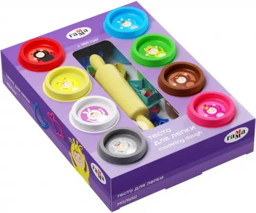 Тесто для лепки Малыш 8 цветов с формочками скалкой стеком 1084₽