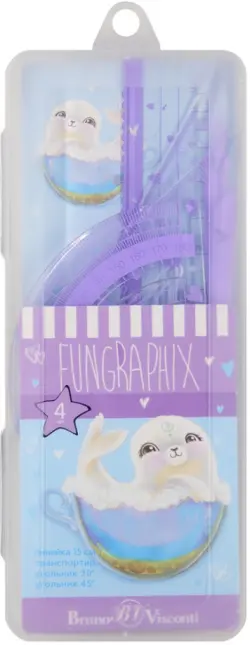 Набор измерительных инструментов FunGraphix, транспортир, линейка, два треугольника