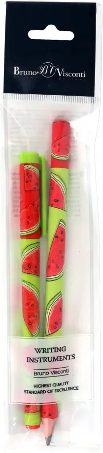 

Ручка шариковая FunWrite, синяя и карандаш чернографитный HappyGraphix Jumbo. Арбуз, 4B