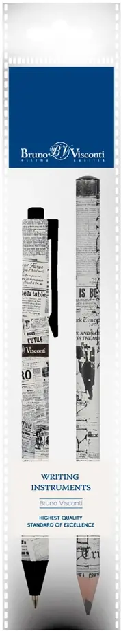 

Ручка шариковая автоматическая ArtClick, синяя и карандаш HappyGraphix Jumbo. Газета, 4B, Белый