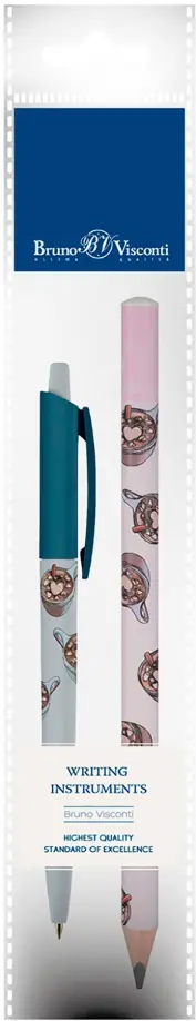 

Ручка шариковая автоматическая HappyClick, синяя и карандаш HappyGraphix Jumbo. Горячий шоколад, 4B