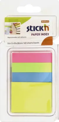 Закладки самоклеящиеся бумажные 40 листов, 12x50 мм, 38x50 мм, 4 цвета