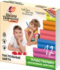 Пластилин восковой Школа творчества, 12 цветов, со стеком