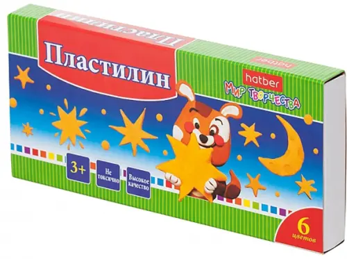 

Пластилин Ушастики, 6 цветов, со стеком, Зелёный