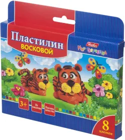 Пластилин восковой Забавные зверята, 8 цветов, со стеком