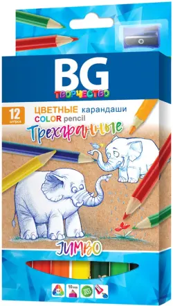 Набор цветных карандашей JUMBO, трехгранные, толстые, 12 цветов