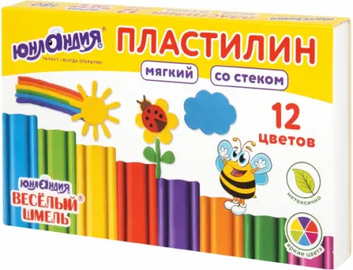 

Пластилин мягкий Веселый шмель, 12 цветов, со стеком, Жёлтый