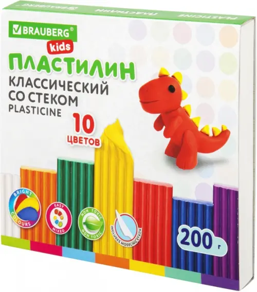 

Пластилин классический Kids, 10 цветов, со стеком, Зелёный