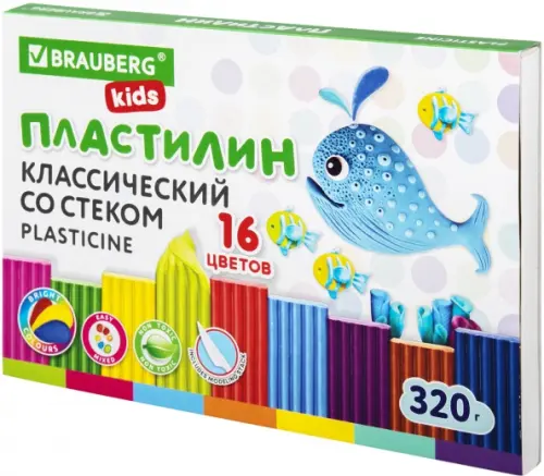 

Пластилин классический Kids, 16 цветов, со стеком, Зелёный