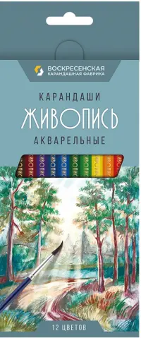 Карандаши цветные акварельные, 12 цветов, заточенные