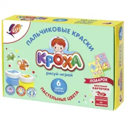 Краски пальчиковые с раскраской, 6 пастельных цветов