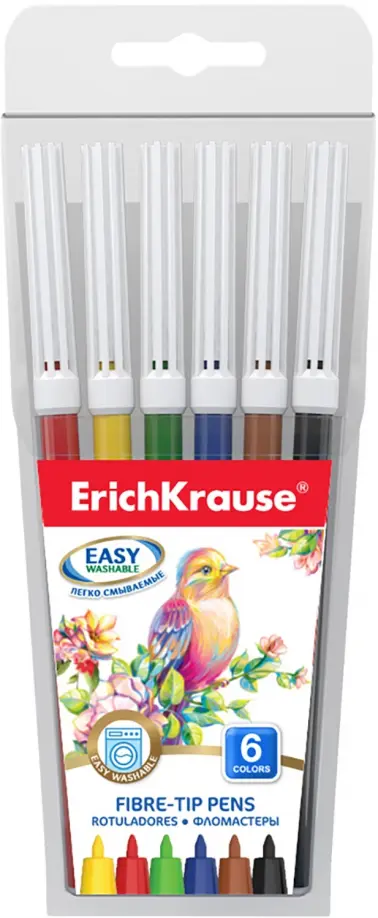 Фломастеры Easy Washable, 6 цветов