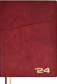 Ежедневник датированный на 2024 год Шеврет глосс, темно-красный, А5+, 176 листов