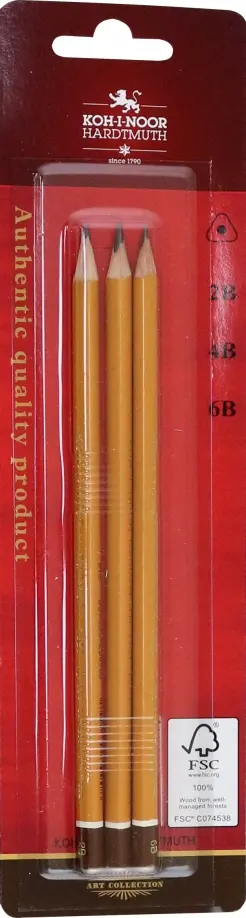 

Набор карандашей чернографитных, 3 штуки, 2B-6B, Красный