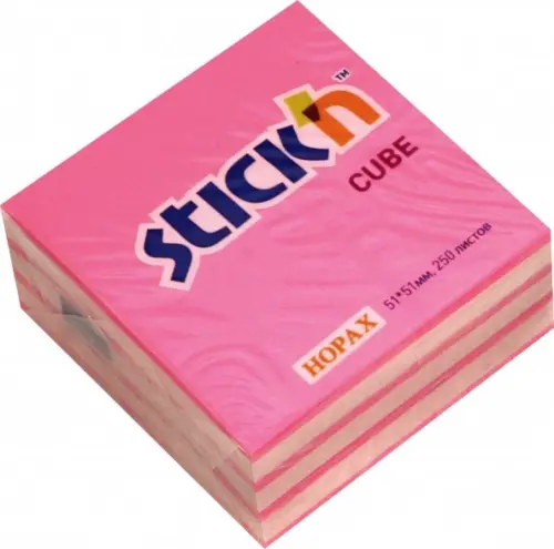 Блок для записей самоклеящийся 250 листов 51x51 мм неонпастель малиновый-розовый 97₽