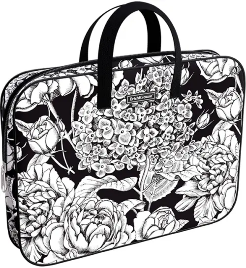 

Папка текстильная на молнии с ручками Flower Sketch, A4+, Чёрный