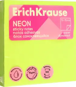 Блок самоклеящийся бумажный Neon, 100 листов, зеленый