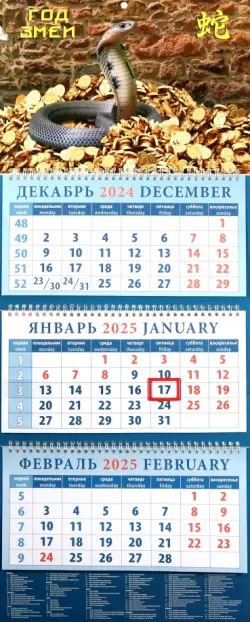 Календарь квартальный на 2025 год Год змеи