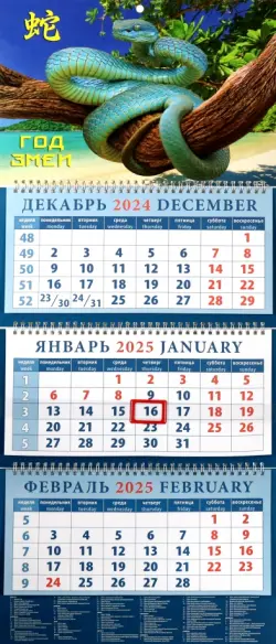 Календарь квартальный на 2025 год Год змеи