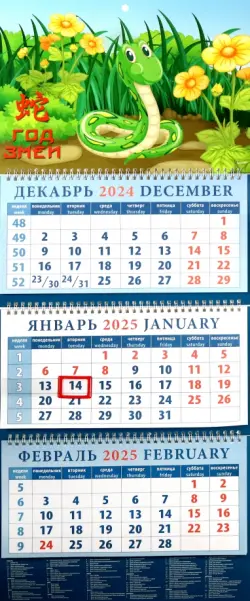 Календарь квартальный на 2025 год Год змеи