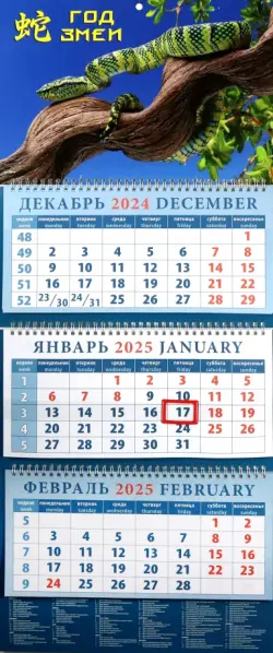 Календарь квартальный на 2025 год Год змеи