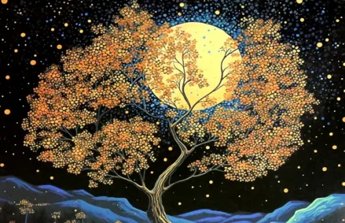 Алмазная мозаика на подрамнике Луна и дерево частичная выкладка 566₽