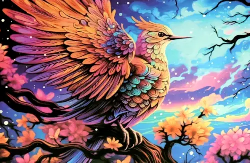 Алмазная мозаика на подрамнике Волшебная птица частичная выкладка 520₽