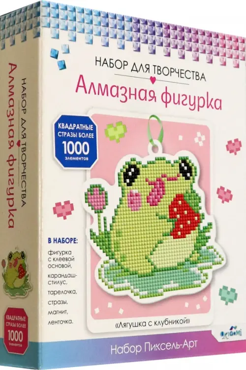 Алмазная фигурка с магнитом и ленточкой Лягушка с клубникой 217₽